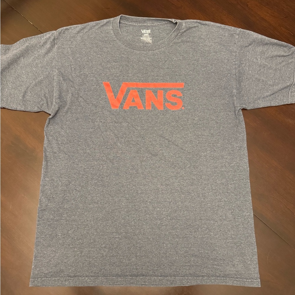 Vans Heather Gray and Red Logo Tee